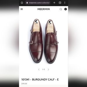 Men's 8.5 leather burgundy Meermin Mallorca double monk strap Oxford buckle